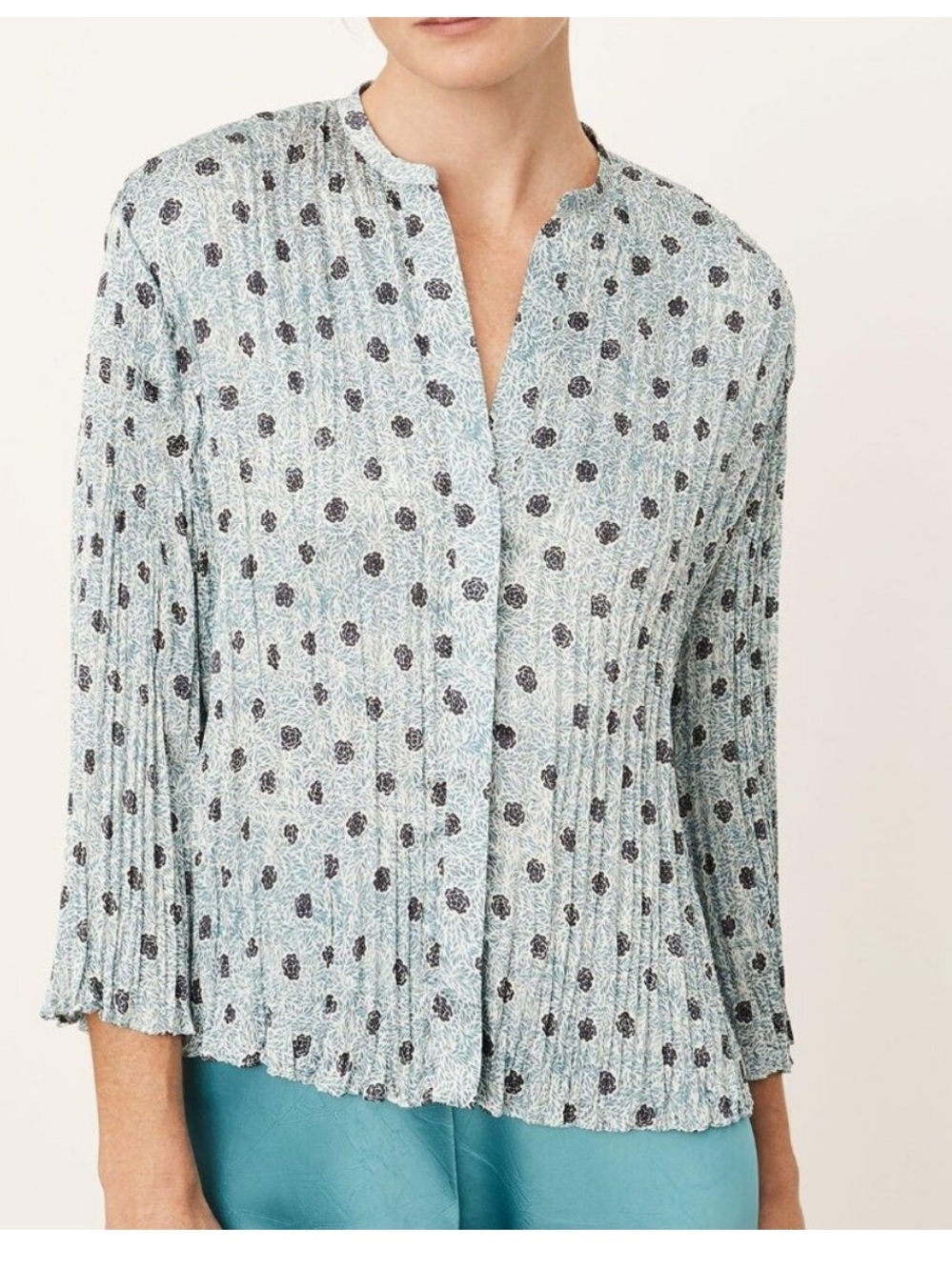 VINCE Camelia Pleated V-Neck Long-Sleeve Blouse Size 3X